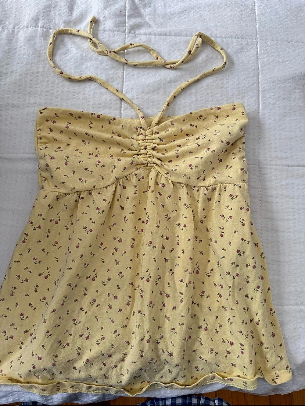 Hollister Strapless Cinched Babydoll Top Floral Cami Yellow & Pink XS